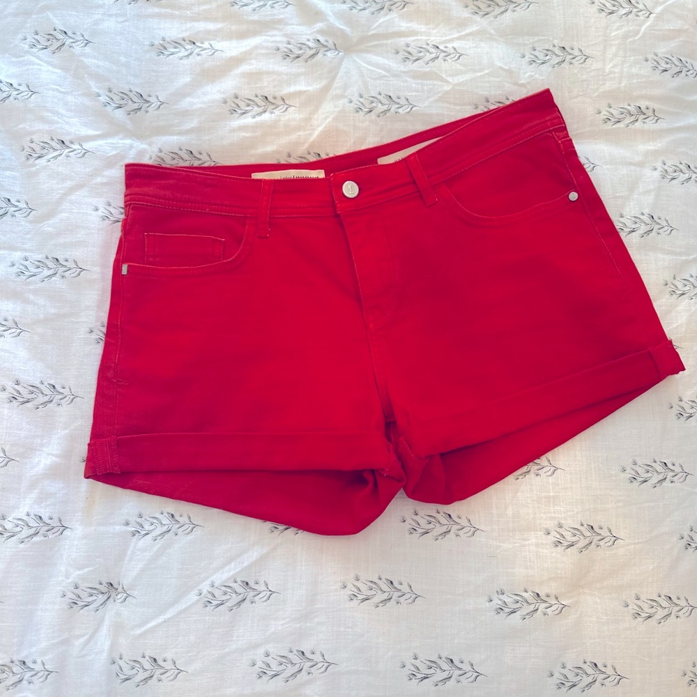 NWOT Anthropologie Pilcro Hyphen Shorts Red Denim Size 28